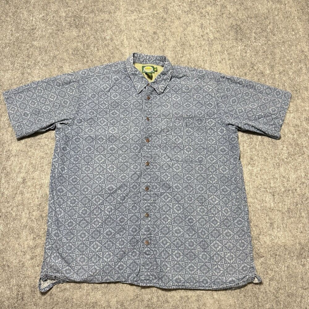 Vintage 90s Cabelas Fishing Shirt XL Tall Blue Geometric Vented Outdoor Gear Y2K